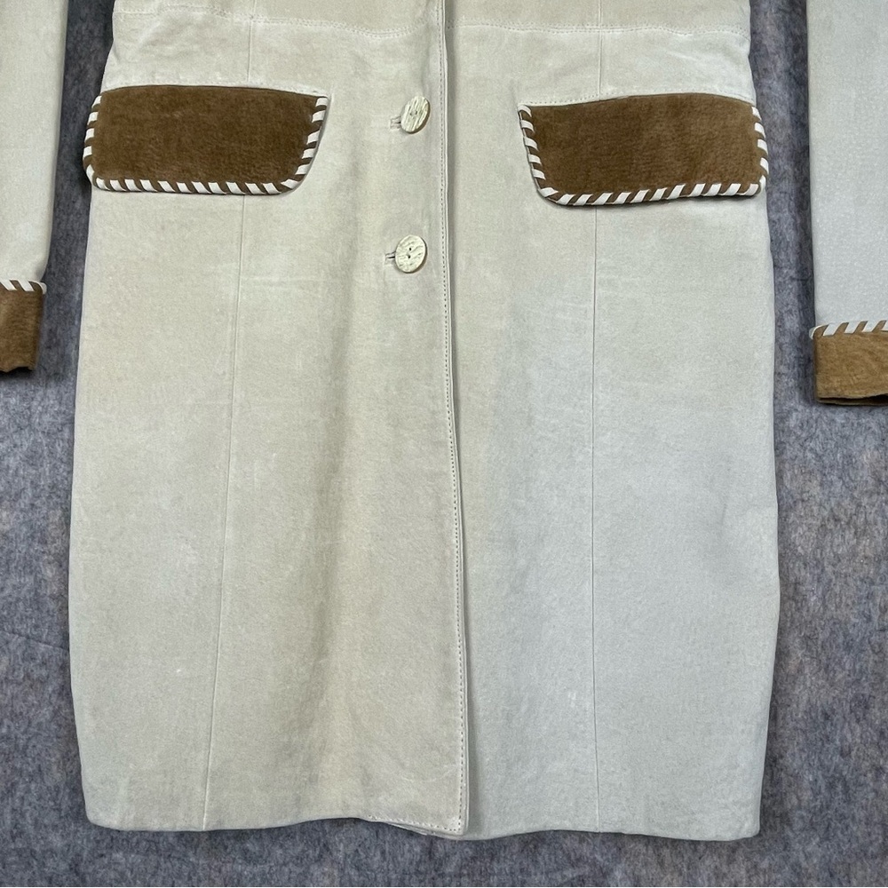 Vtg Lew Margam Leather Suede Western Aspen Whipstitch Studs Mid-Length Coat-Sz 8 - Picture 8 of 16